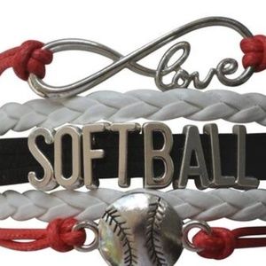 Girls Softball Bracelet - Red, White & Black